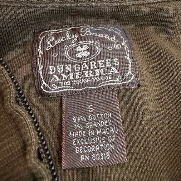 Lucky Brand Y2K Vintage Full Zip Sweater Jacket Lucky 13 Brown Yellow Men’s S - Picture 5 of 10